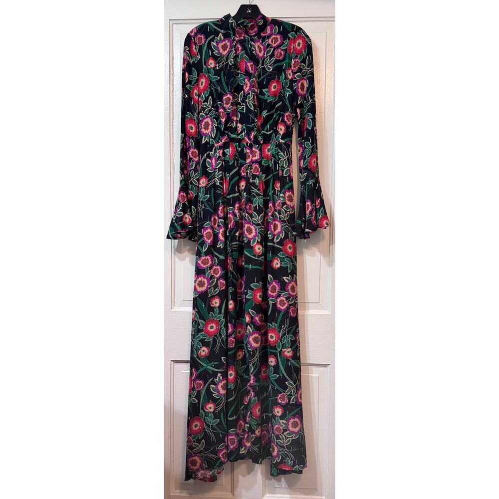NWT Misa Los Angeles Black Floral Open Back Long Sleeve Maxi Dress Size S